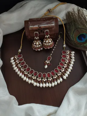 Ruby & Navratna Stones Victorian Necklace Set