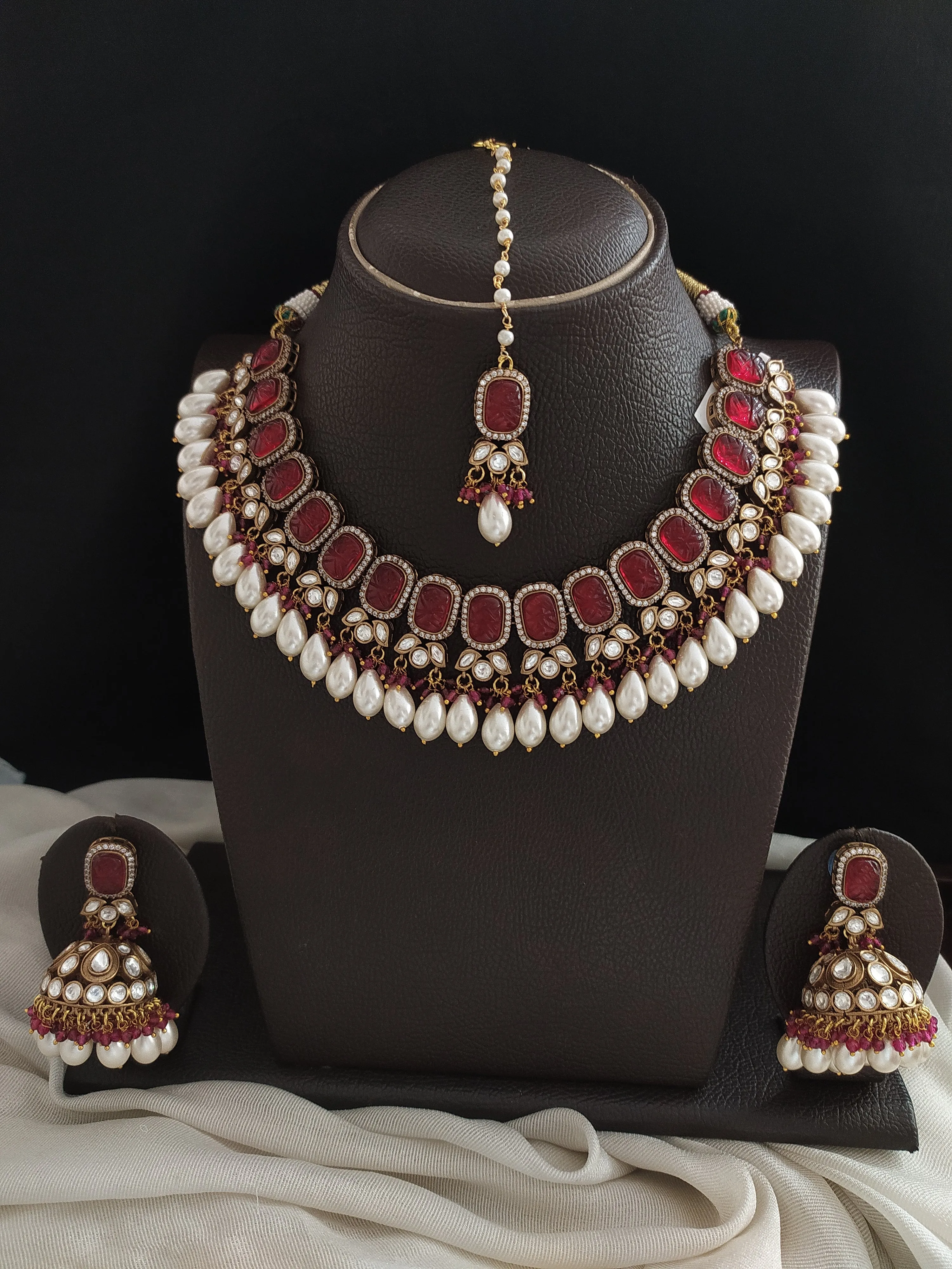 Ruby & Navratna Stones Victorian Necklace Set