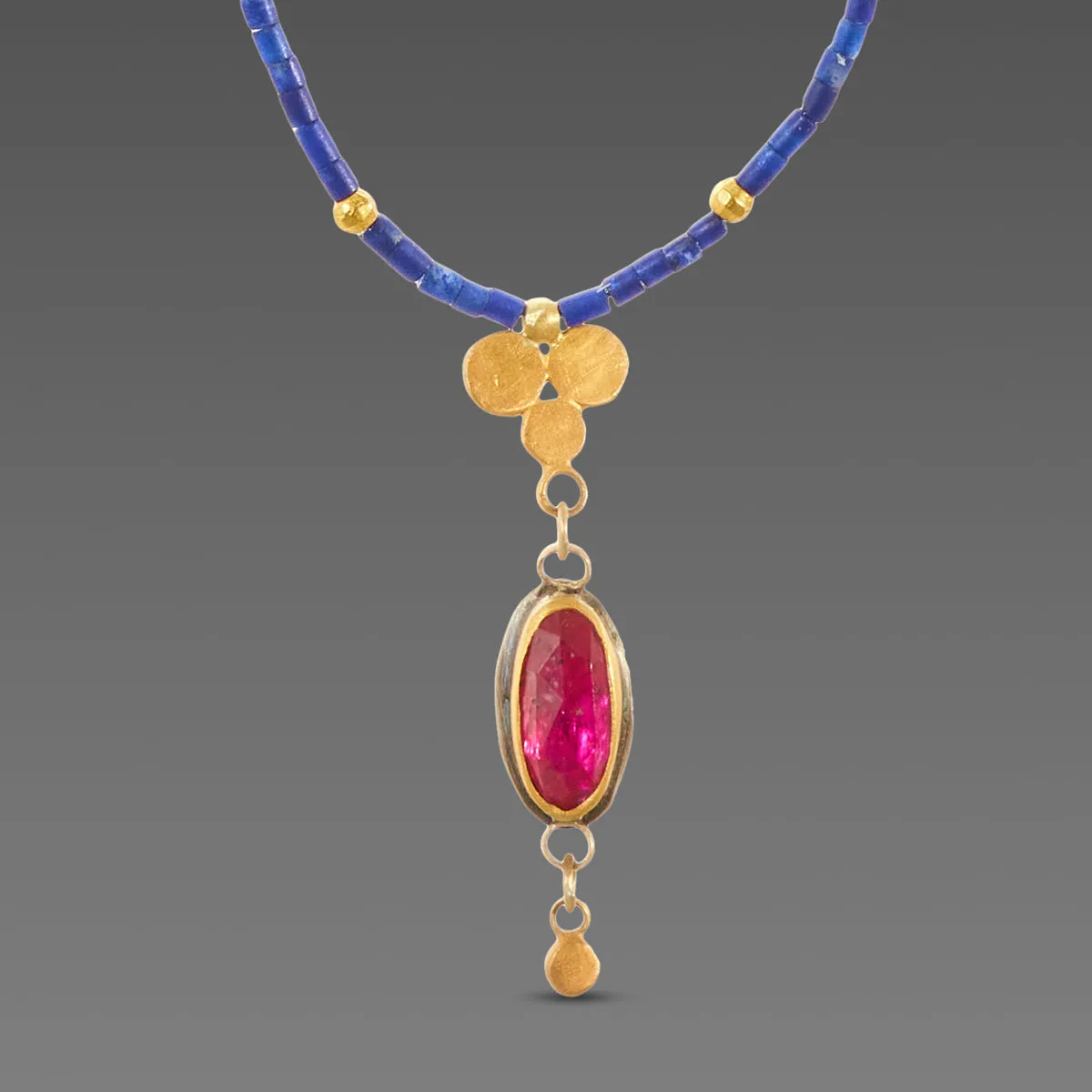 Ruby and Gold Trio Lapis Necklace