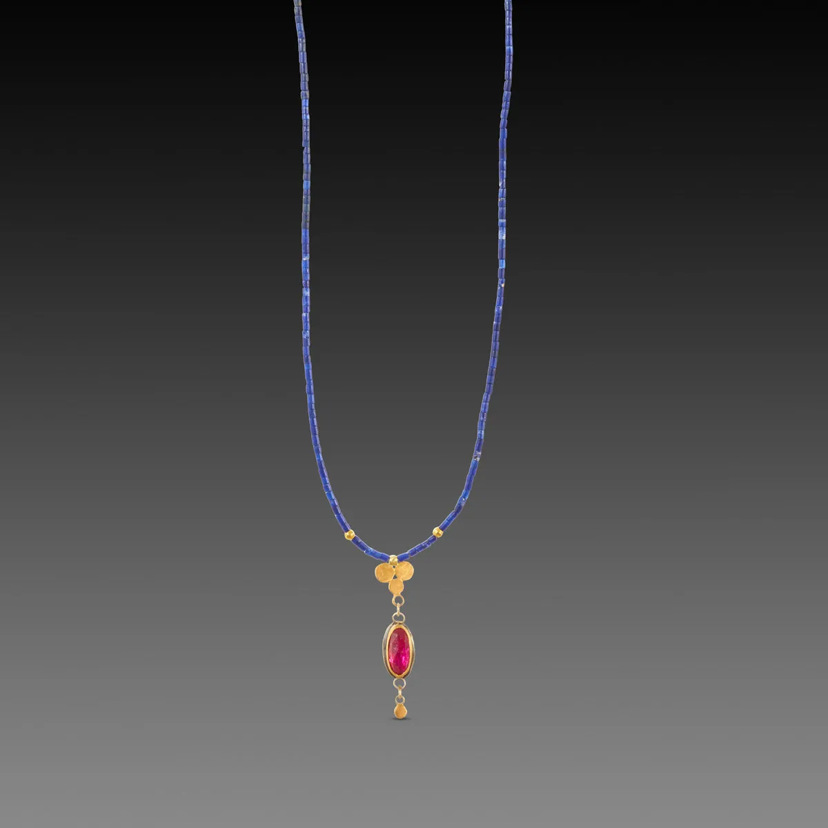 Ruby and Gold Trio Lapis Necklace