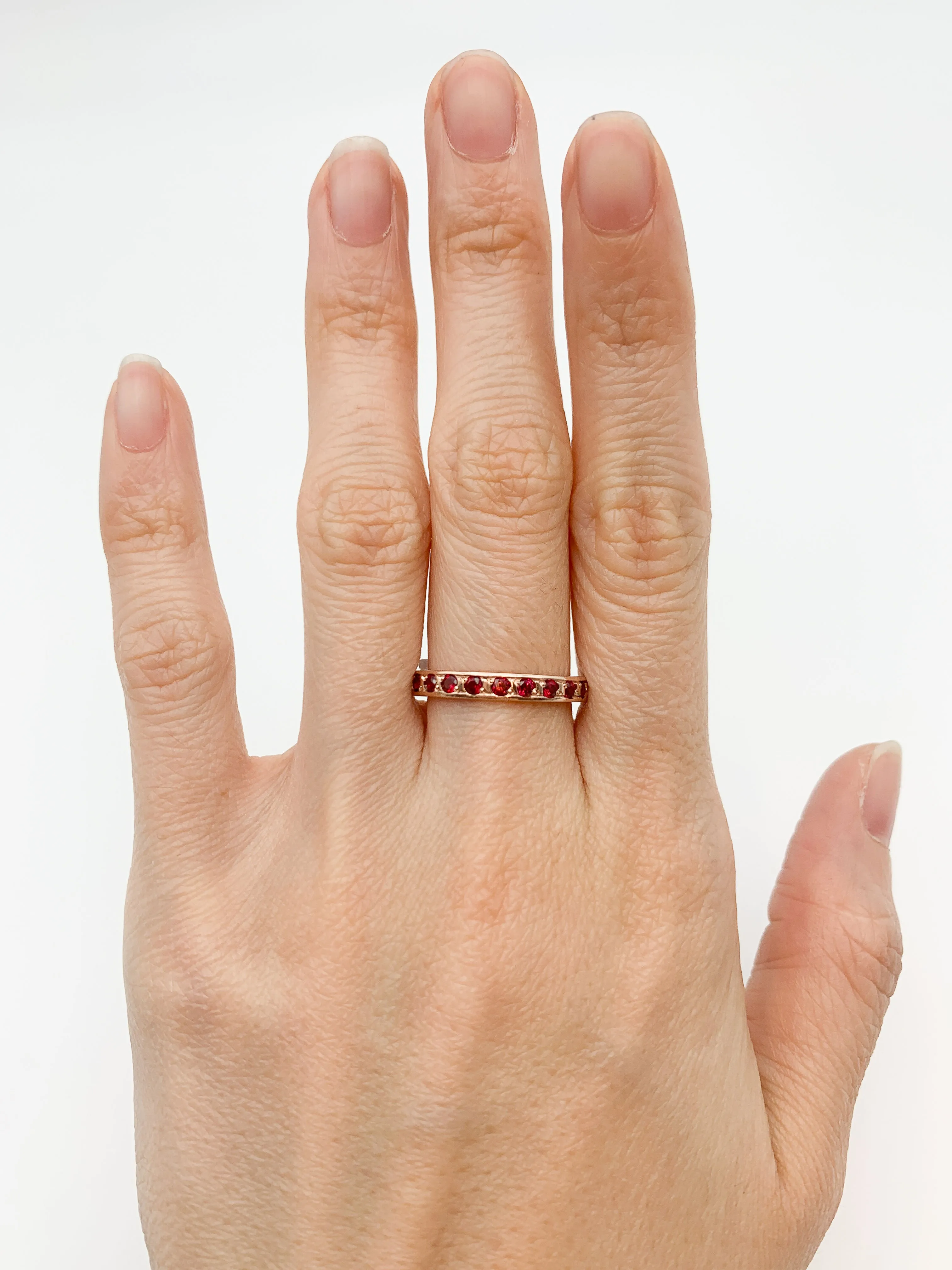 Ruby Rose Gold Band - Red Ruby Ring - Eternity Ruby Band