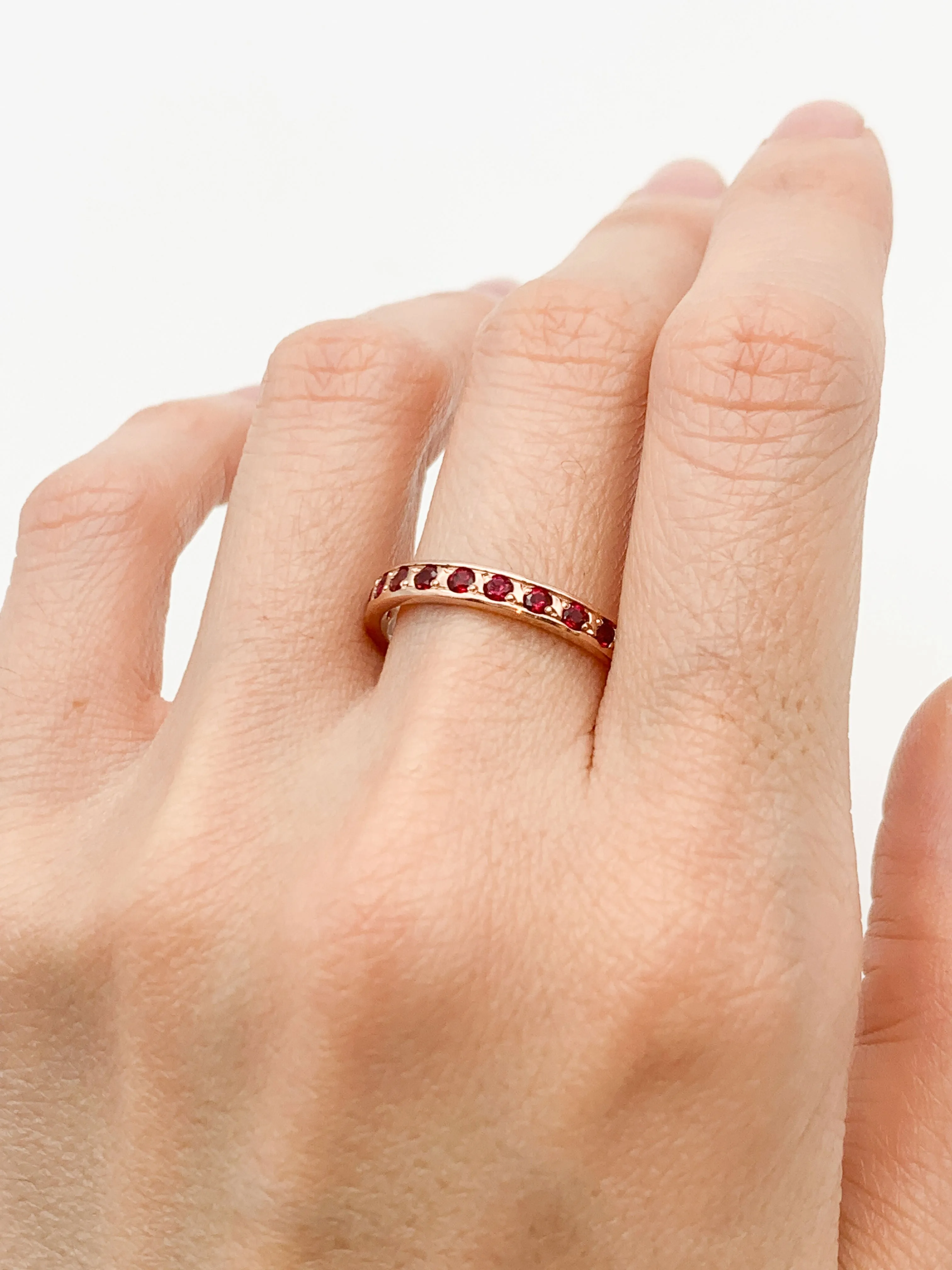 Ruby Rose Gold Band - Red Ruby Ring - Eternity Ruby Band