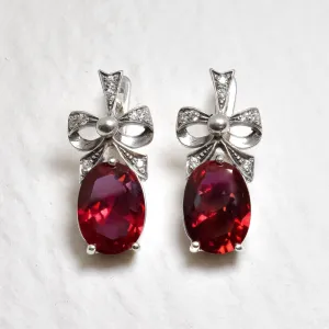 Ruby Statement Earrings - Ribbon Drop Earrings - Red Solitaire Earrings