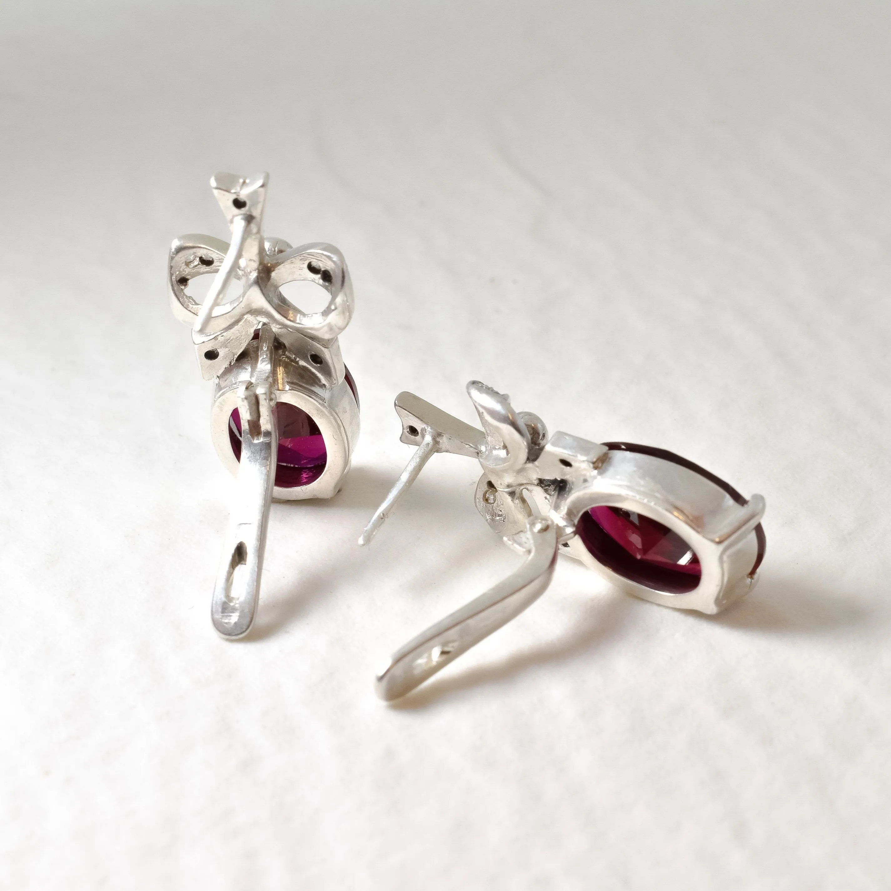Ruby Statement Earrings - Ribbon Drop Earrings - Red Solitaire Earrings