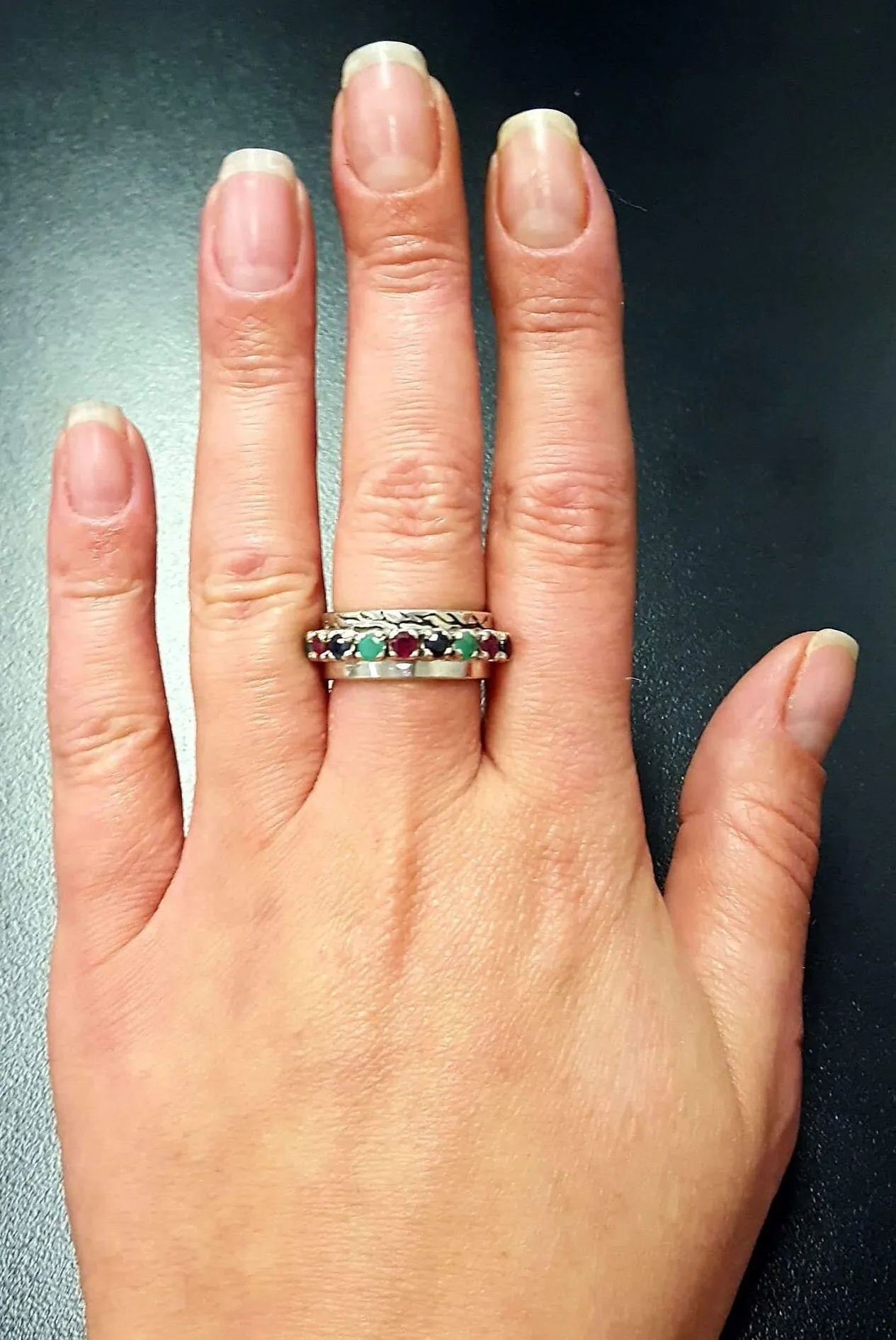 Sapphire Wide Band - Half Eternity Ring - Multistone Silver Ring