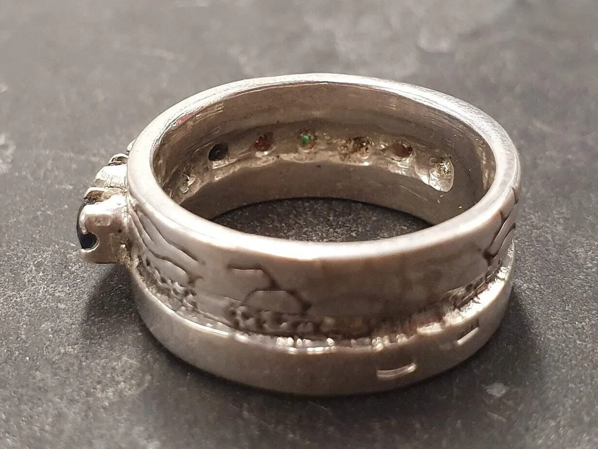 Sapphire Wide Band - Half Eternity Ring - Multistone Silver Ring