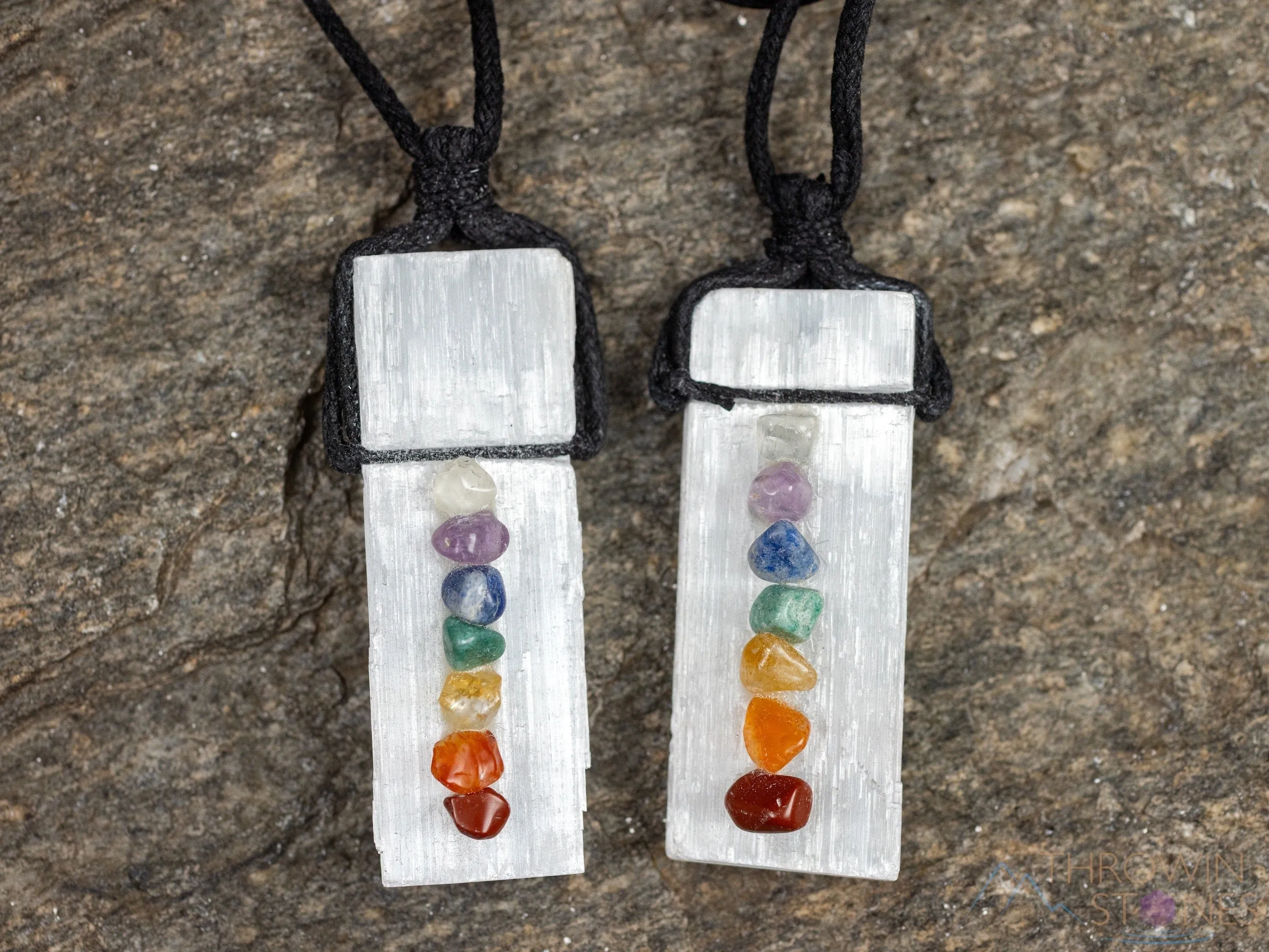 SELENITE & CHAKRA Crystal Necklace - Pendant Necklace, Handmade Jewelry, Healing Crystals and Stones, E0593