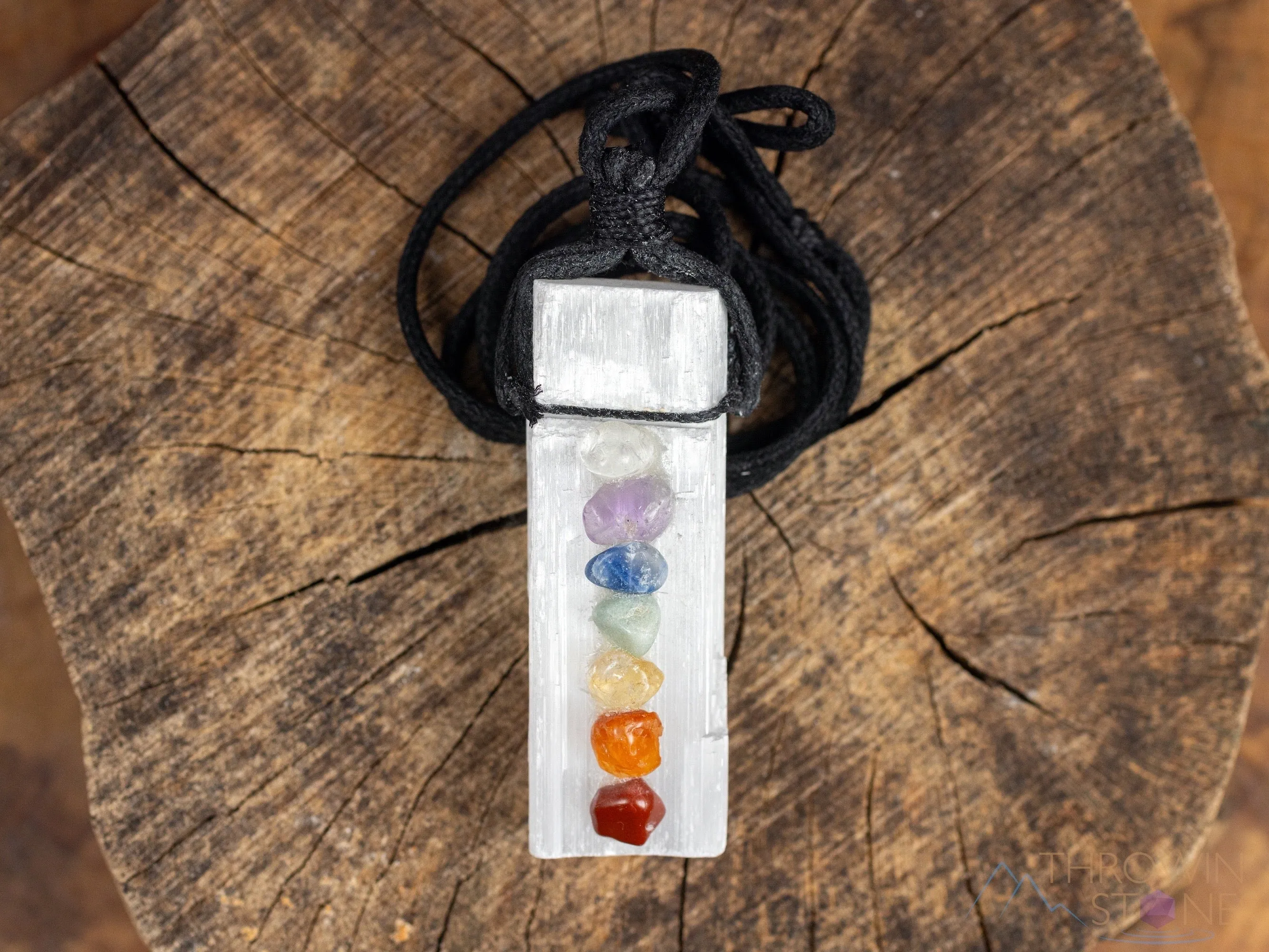 SELENITE & CHAKRA Crystal Necklace - Pendant Necklace, Handmade Jewelry, Healing Crystals and Stones, E0593