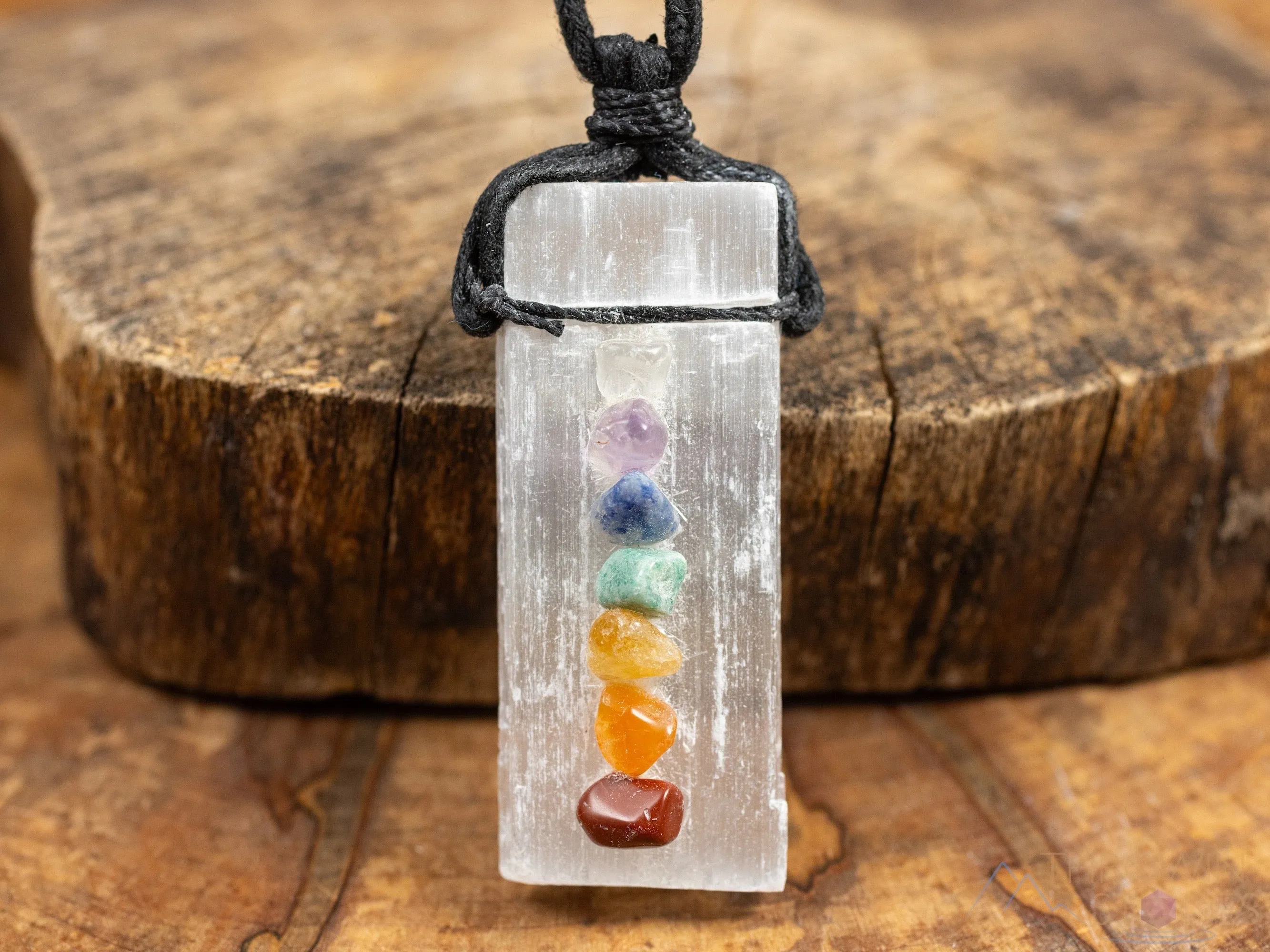 SELENITE & CHAKRA Crystal Necklace - Pendant Necklace, Handmade Jewelry, Healing Crystals and Stones, E0593