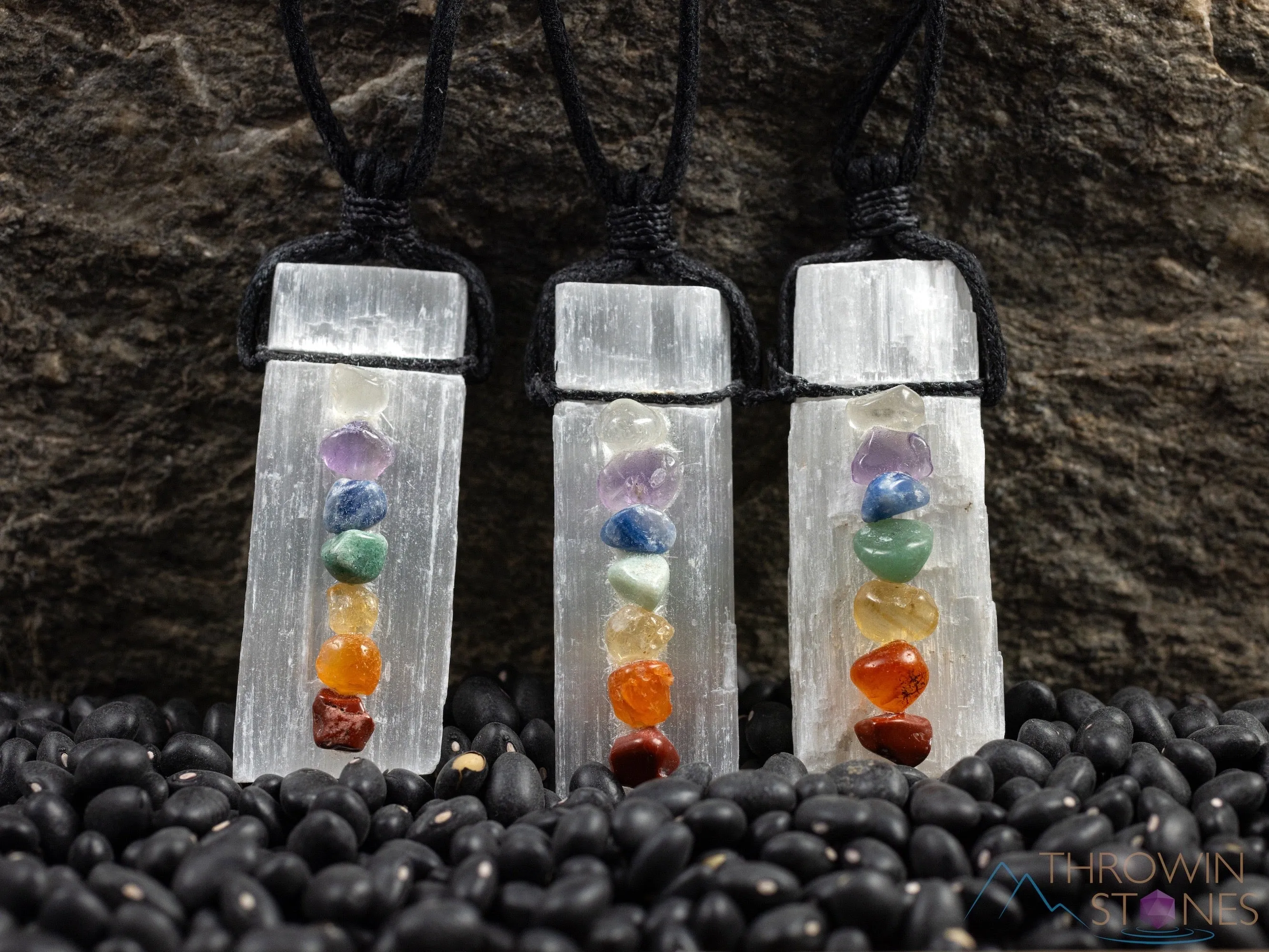 SELENITE & CHAKRA Crystal Necklace - Pendant Necklace, Handmade Jewelry, Healing Crystals and Stones, E0593