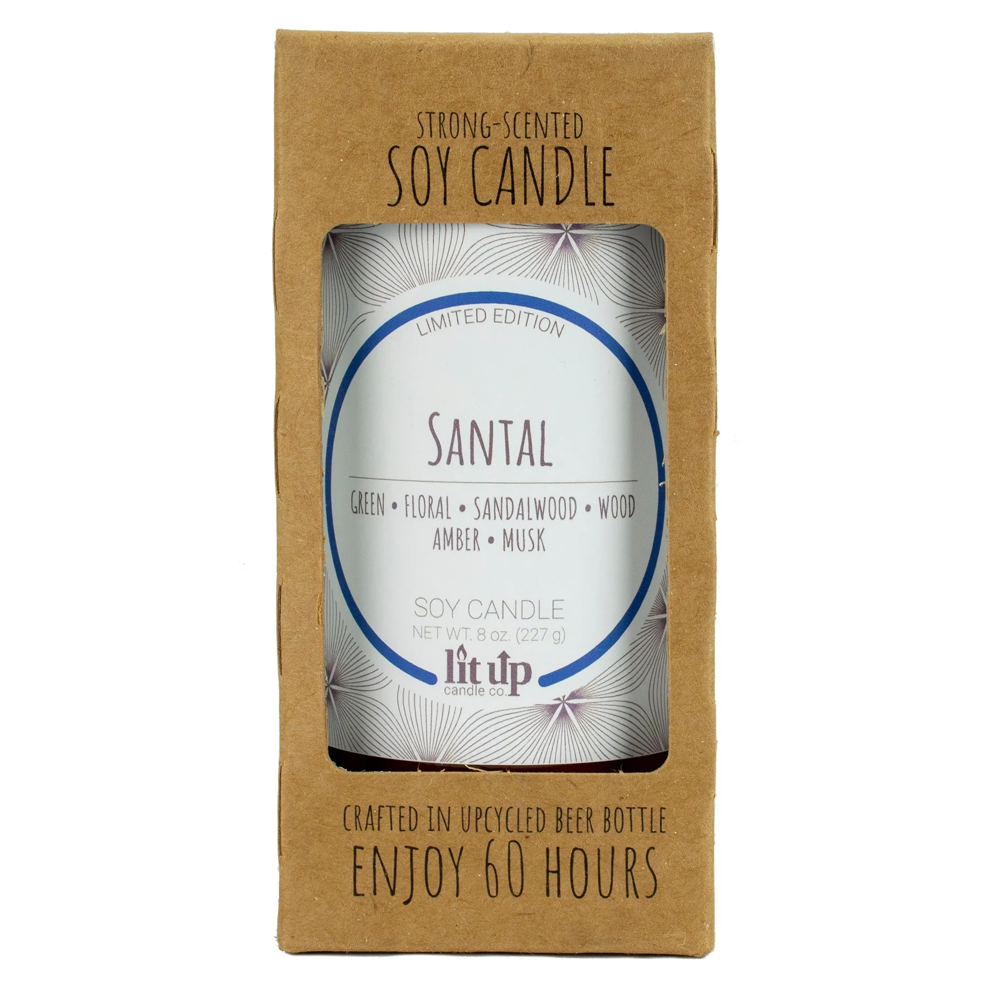 Sharp Dressed Man scented 8 oz. soy candle in upcycled beer bottle - FKA Santal