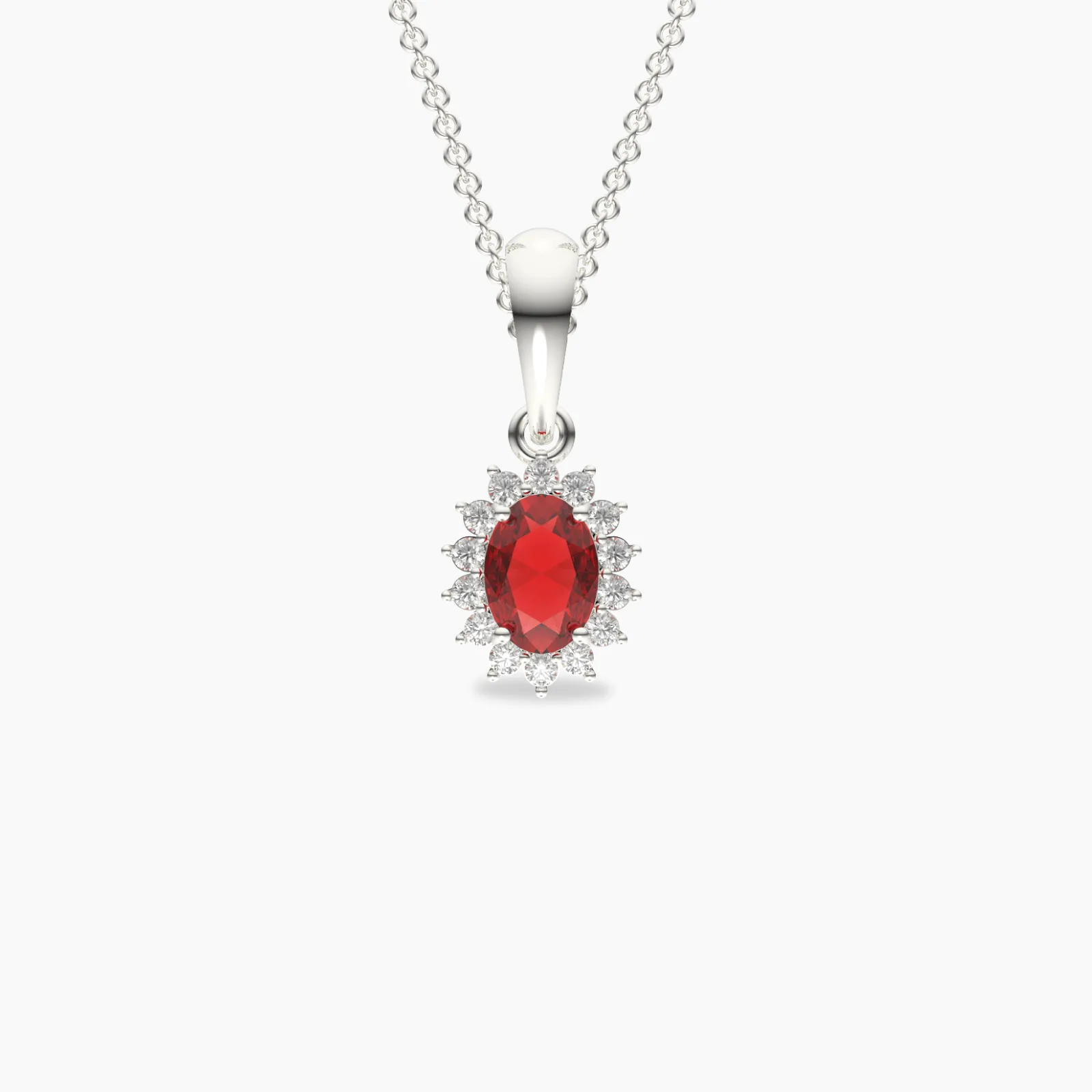Shiny Ruby And Diamond Pendant Necklace