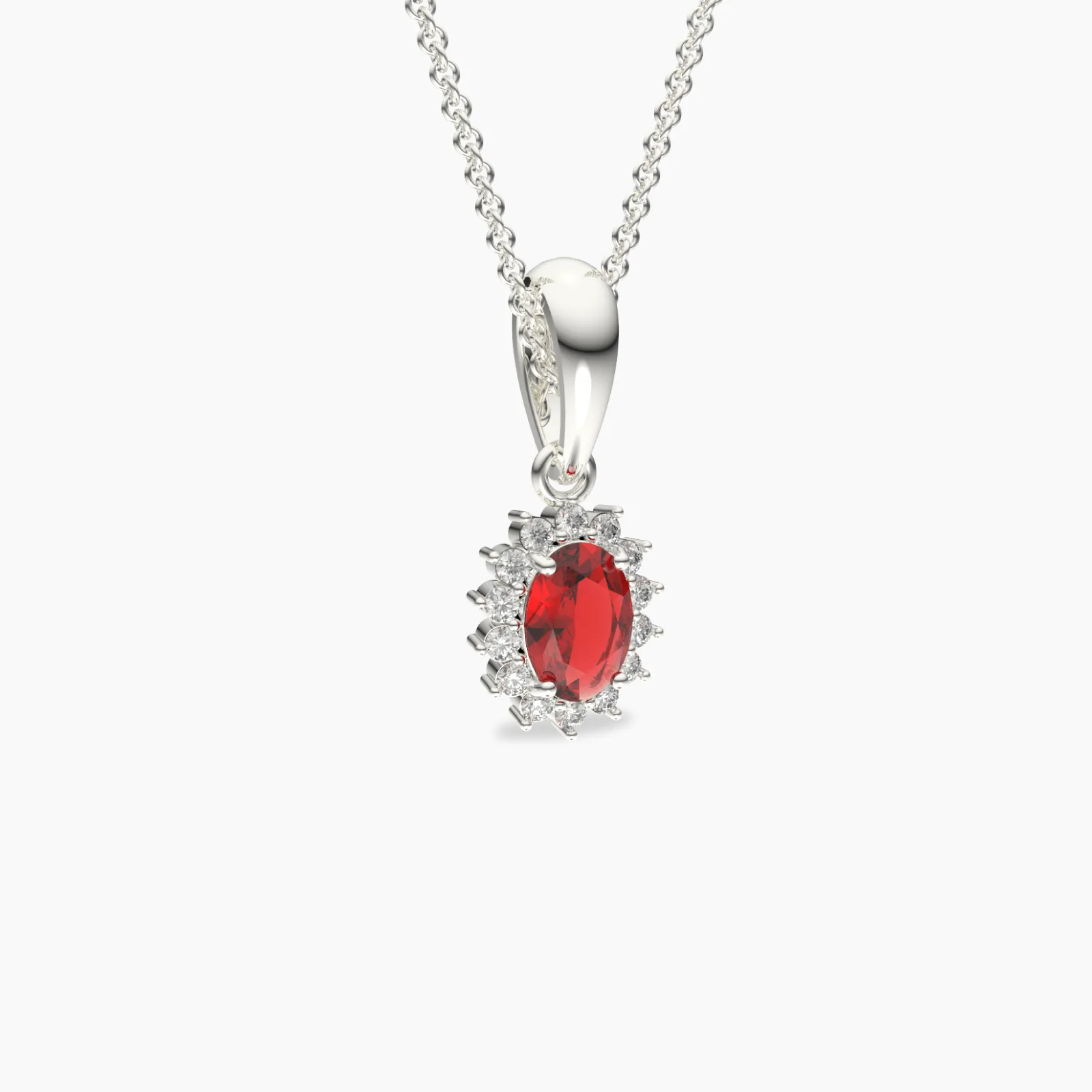 Shiny Ruby And Diamond Pendant Necklace