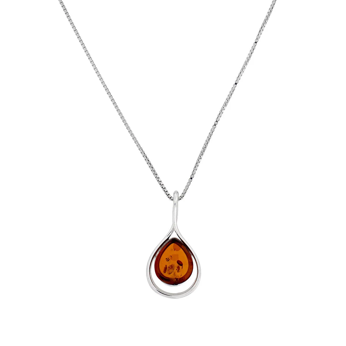 Silver & Amber Teardrop Twist Pendant