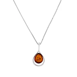 Silver & Amber Teardrop Twist Pendant