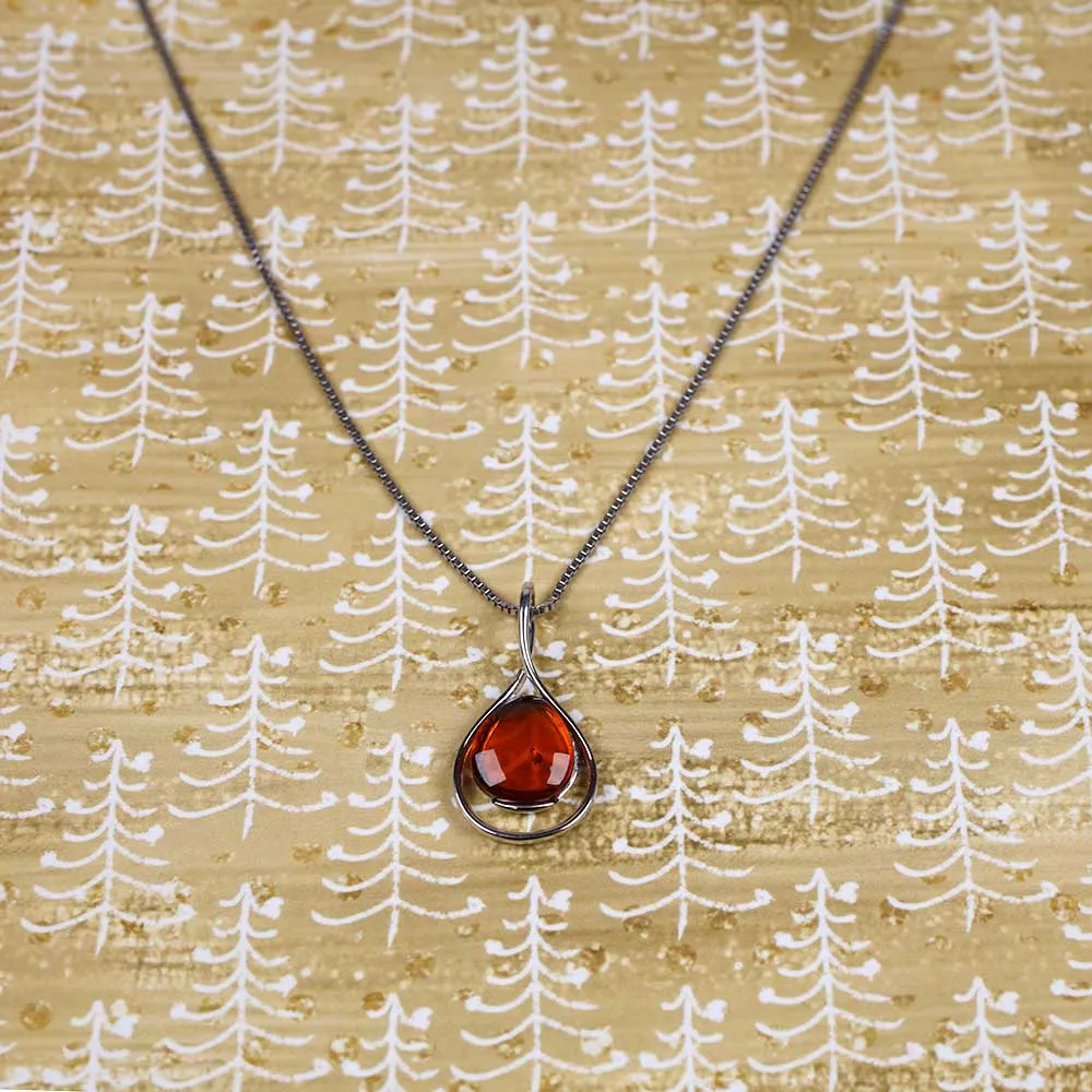 Silver & Amber Teardrop Twist Pendant