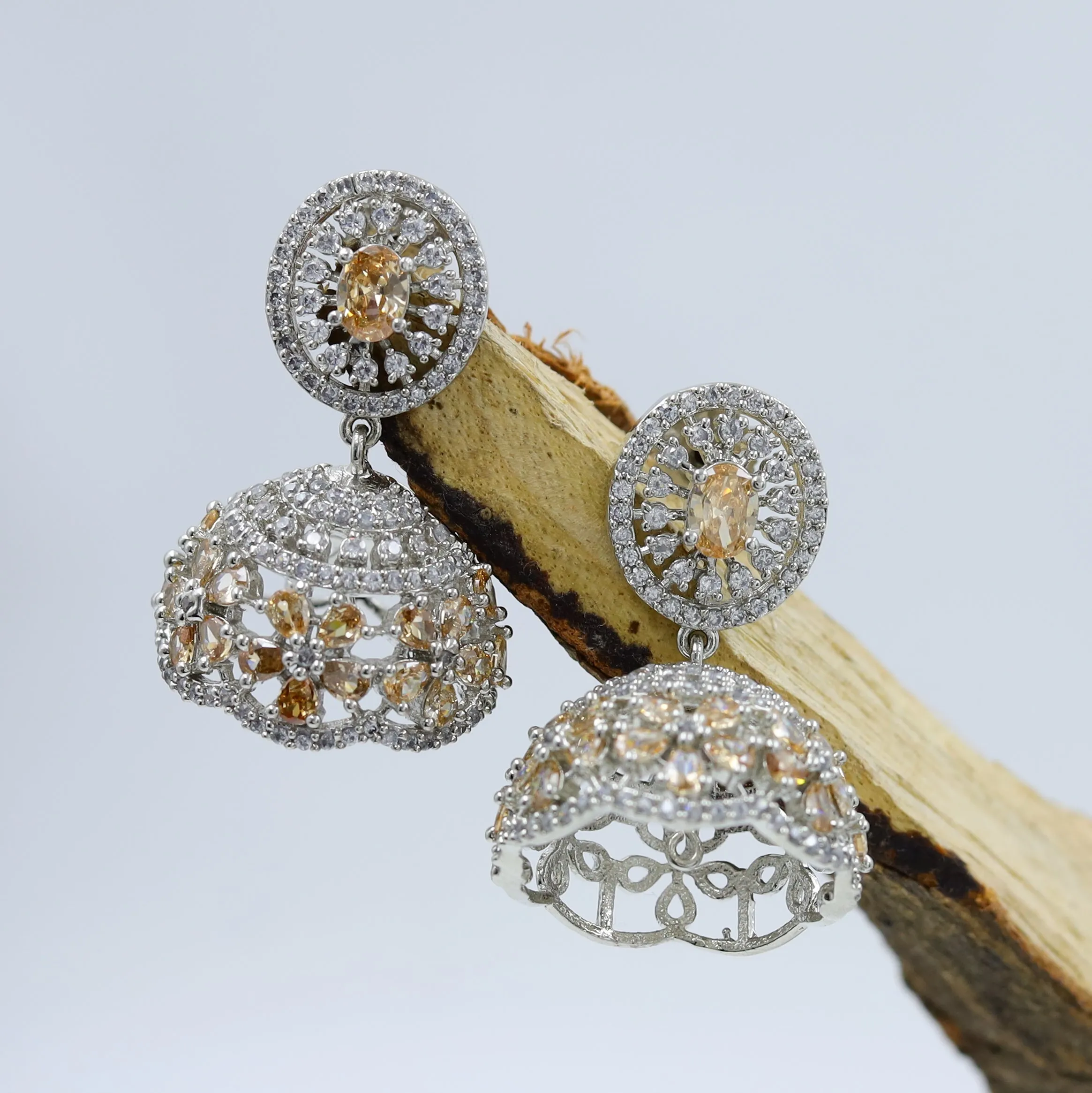 Silver Plated Zircon/AD Jhumki 18067-5249
