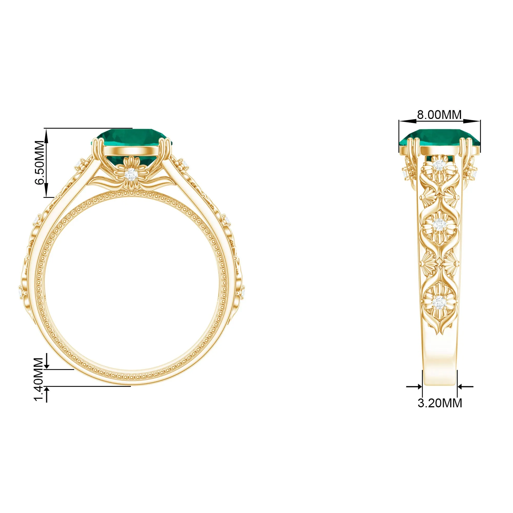 Solitaire Created Emerald Flower Engagement Ring with Diamond