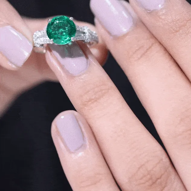 Split Shank Created Emerald Solitaire Wedding Ring Set with Moissanite