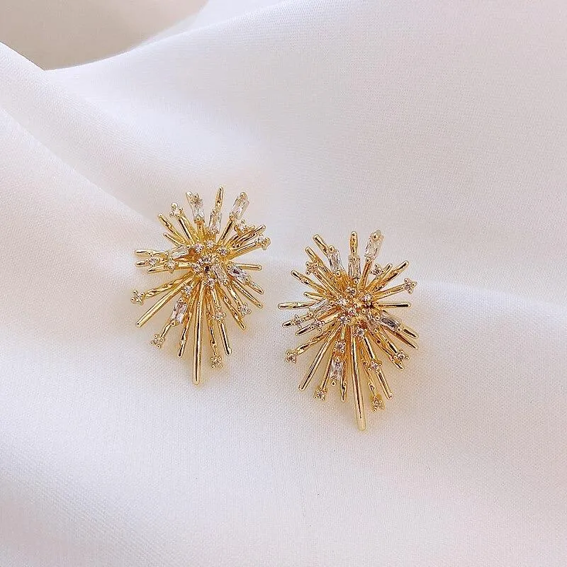 Starburst with Sparkling Inlaid Zircon Earrings