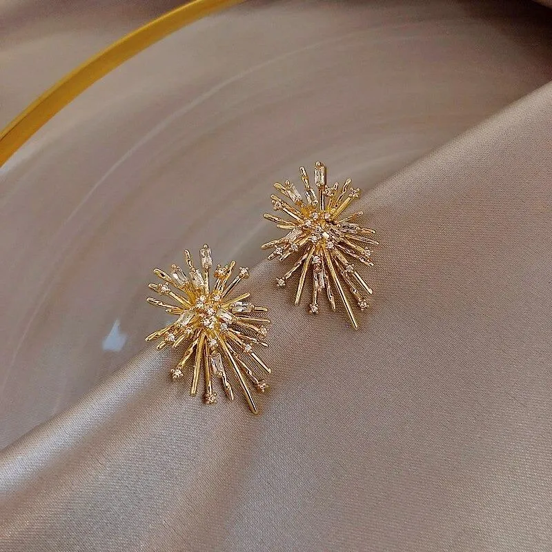 Starburst with Sparkling Inlaid Zircon Earrings