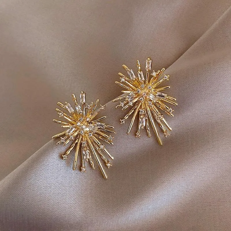 Starburst with Sparkling Inlaid Zircon Earrings
