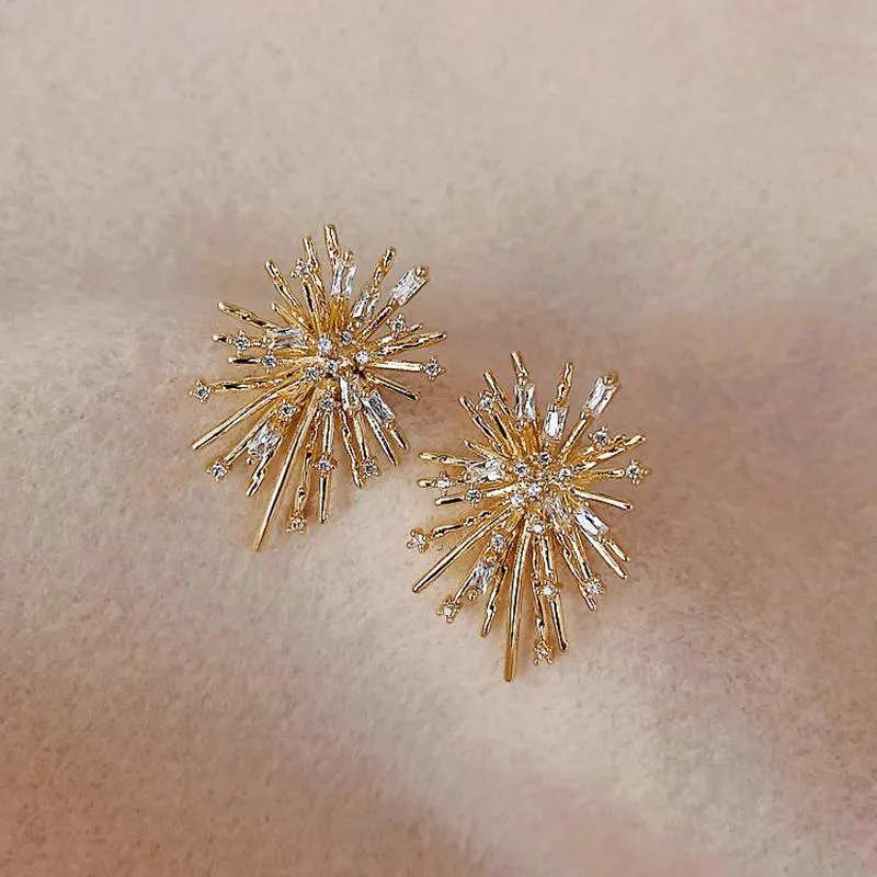 Starburst with Sparkling Inlaid Zircon Earrings