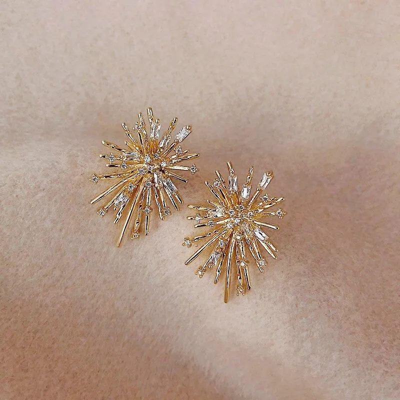 Starburst with Sparkling Inlaid Zircon Earrings