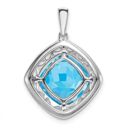 Sterling Silver Cushion 10mm Gemstone And Diamond Pendants