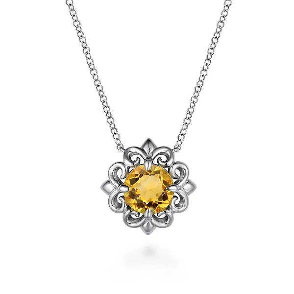 Sterling Silver Gemstone Flower Pendant Necklace