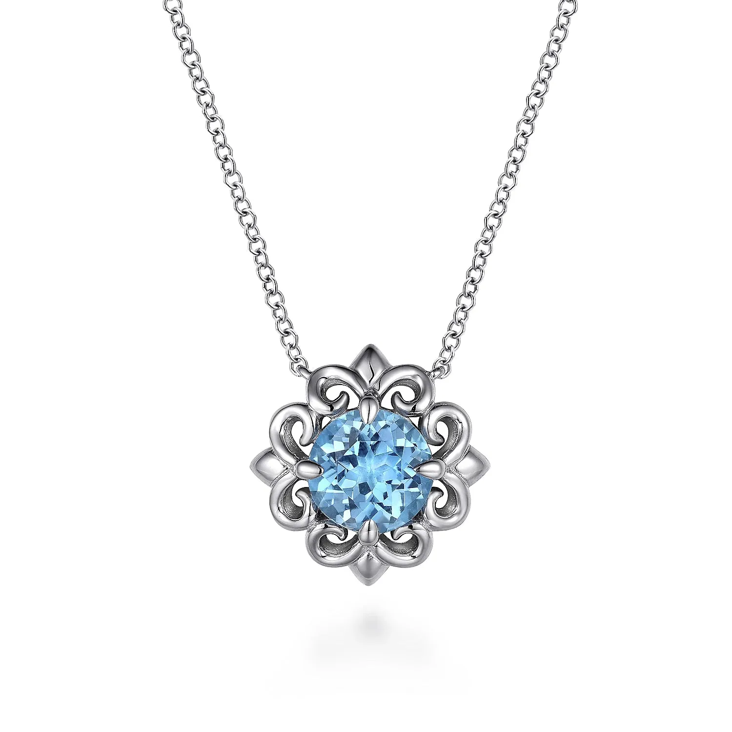 Sterling Silver Gemstone Flower Pendant Necklace
