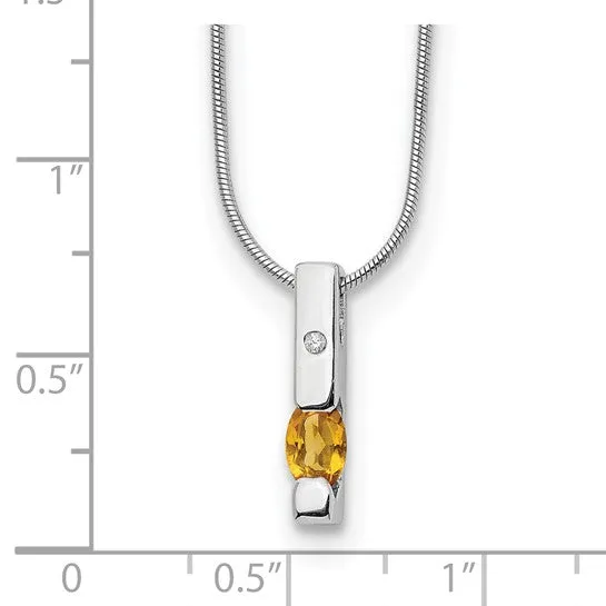 Sterling Silver White Ice .02ct. Diamond Citrine Vertical Bar Necklace