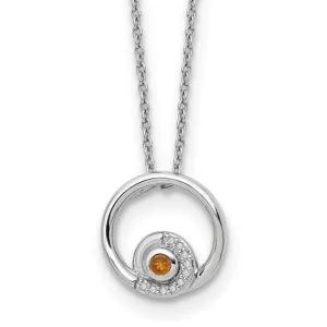 Sterling Silver White Ice Diamond and Citrine Necklace