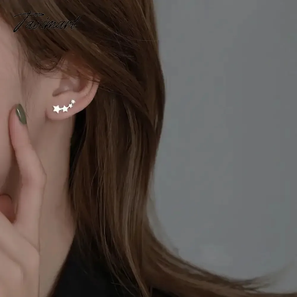 Tavimart Needle Exquisite Shining Zircon Stars Stud Earrings Girls Simple Design Earrings Women New Korean Trendy Y2K Jewelry