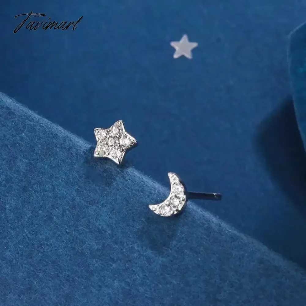 Tavimart Needle Exquisite Shining Zircon Stars Stud Earrings Girls Simple Design Earrings Women New Korean Trendy Y2K Jewelry