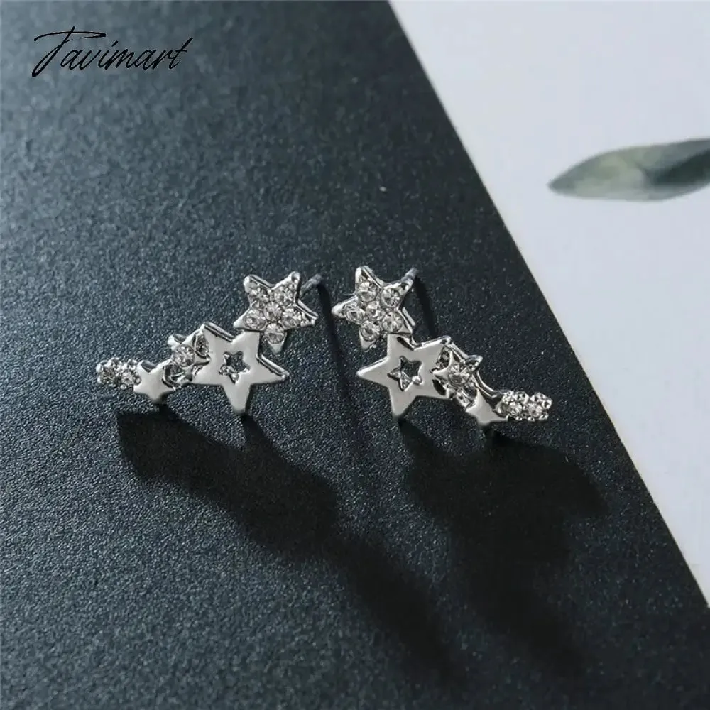 Tavimart Needle Exquisite Shining Zircon Stars Stud Earrings Girls Simple Design Earrings Women New Korean Trendy Y2K Jewelry