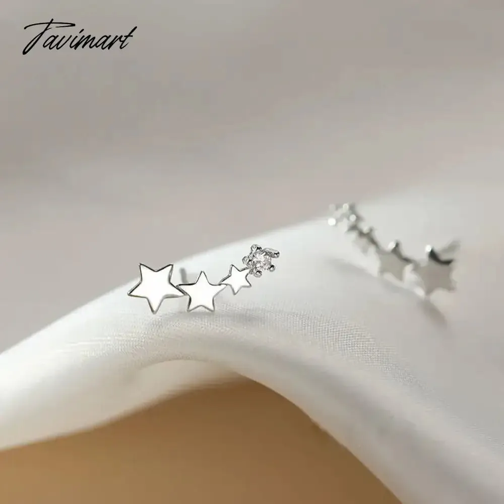Tavimart Needle Exquisite Shining Zircon Stars Stud Earrings Girls Simple Design Earrings Women New Korean Trendy Y2K Jewelry
