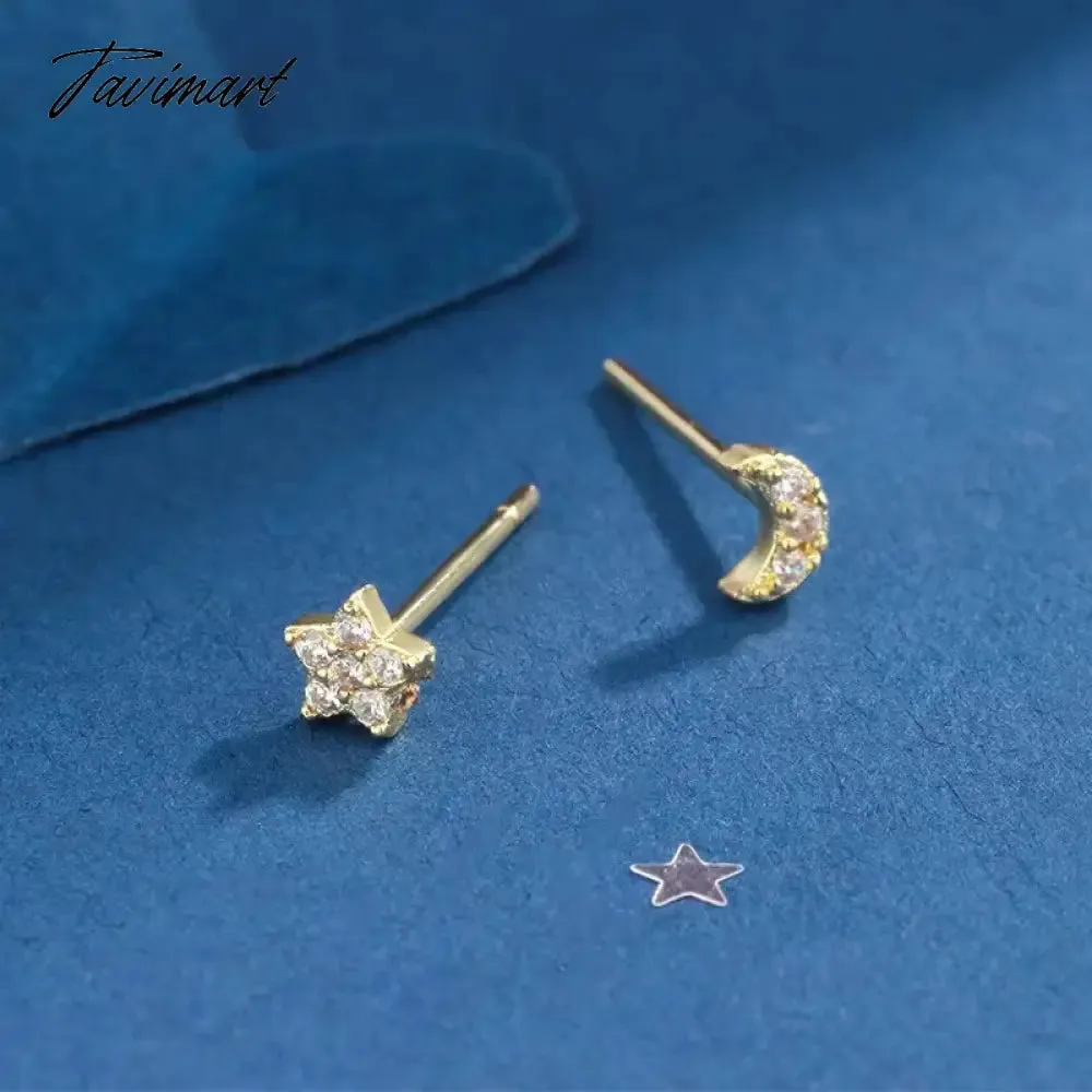 Tavimart Needle Exquisite Shining Zircon Stars Stud Earrings Girls Simple Design Earrings Women New Korean Trendy Y2K Jewelry