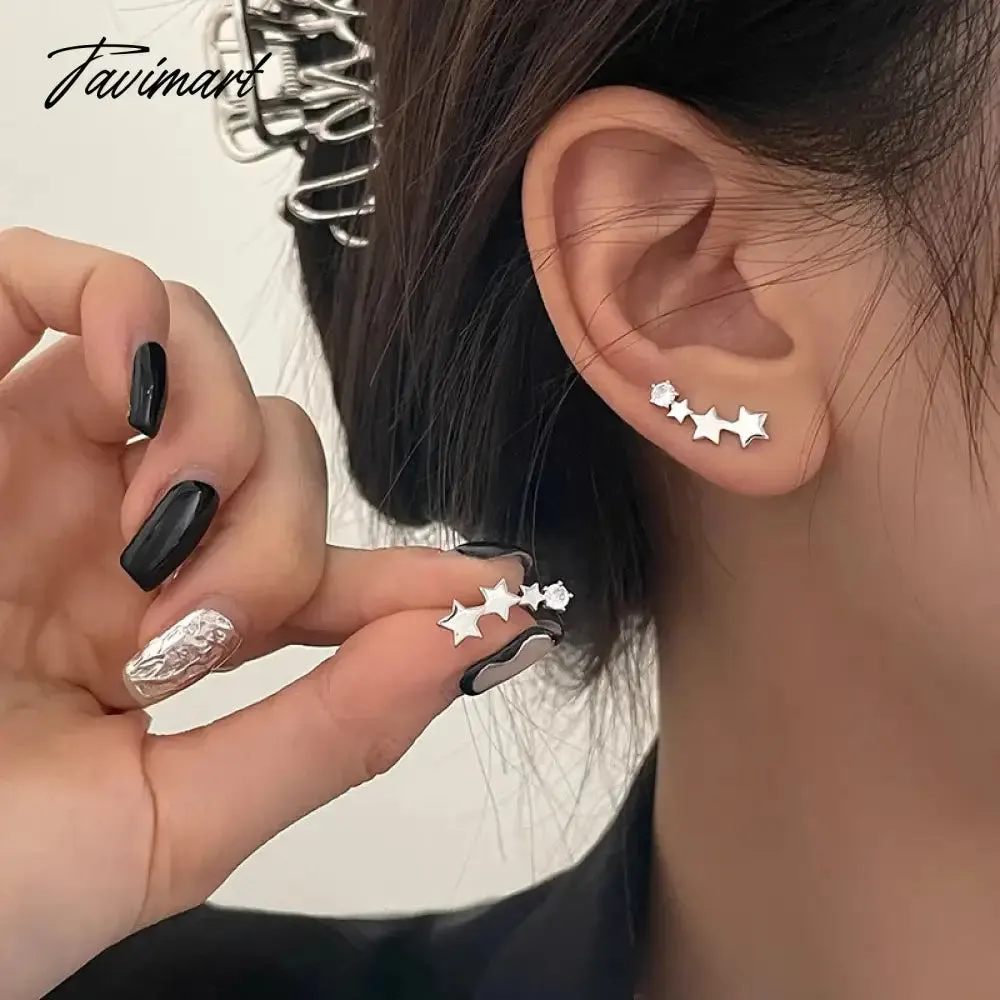 Tavimart Needle Exquisite Shining Zircon Stars Stud Earrings Girls Simple Design Earrings Women New Korean Trendy Y2K Jewelry