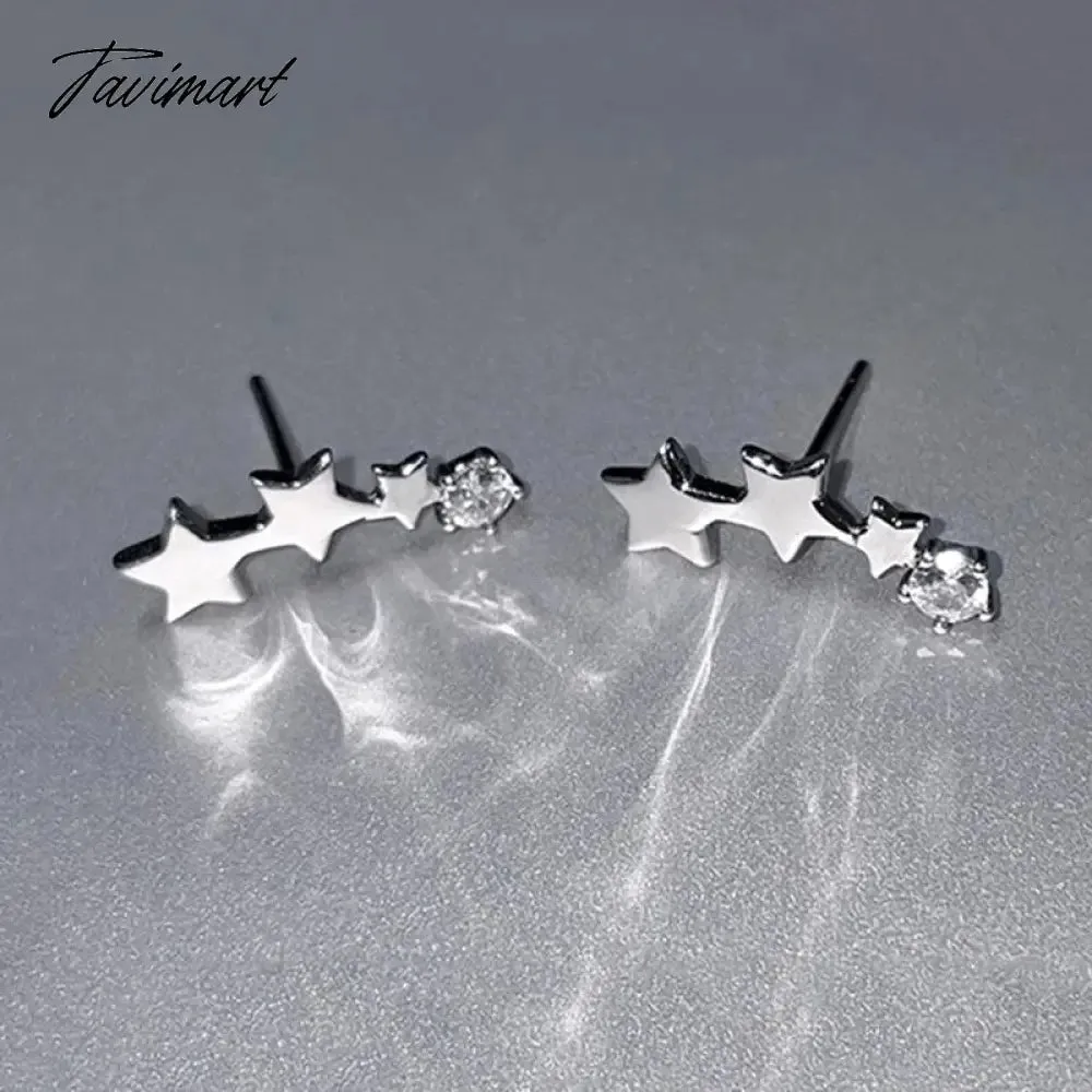 Tavimart Needle Exquisite Shining Zircon Stars Stud Earrings Girls Simple Design Earrings Women New Korean Trendy Y2K Jewelry