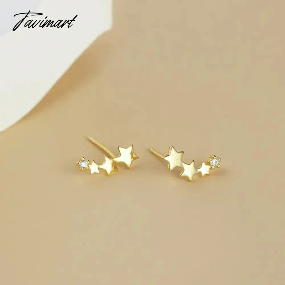 Tavimart Needle Exquisite Shining Zircon Stars Stud Earrings Girls Simple Design Earrings Women New Korean Trendy Y2K Jewelry