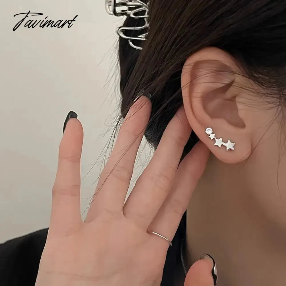 Tavimart Needle Exquisite Shining Zircon Stars Stud Earrings Girls Simple Design Earrings Women New Korean Trendy Y2K Jewelry