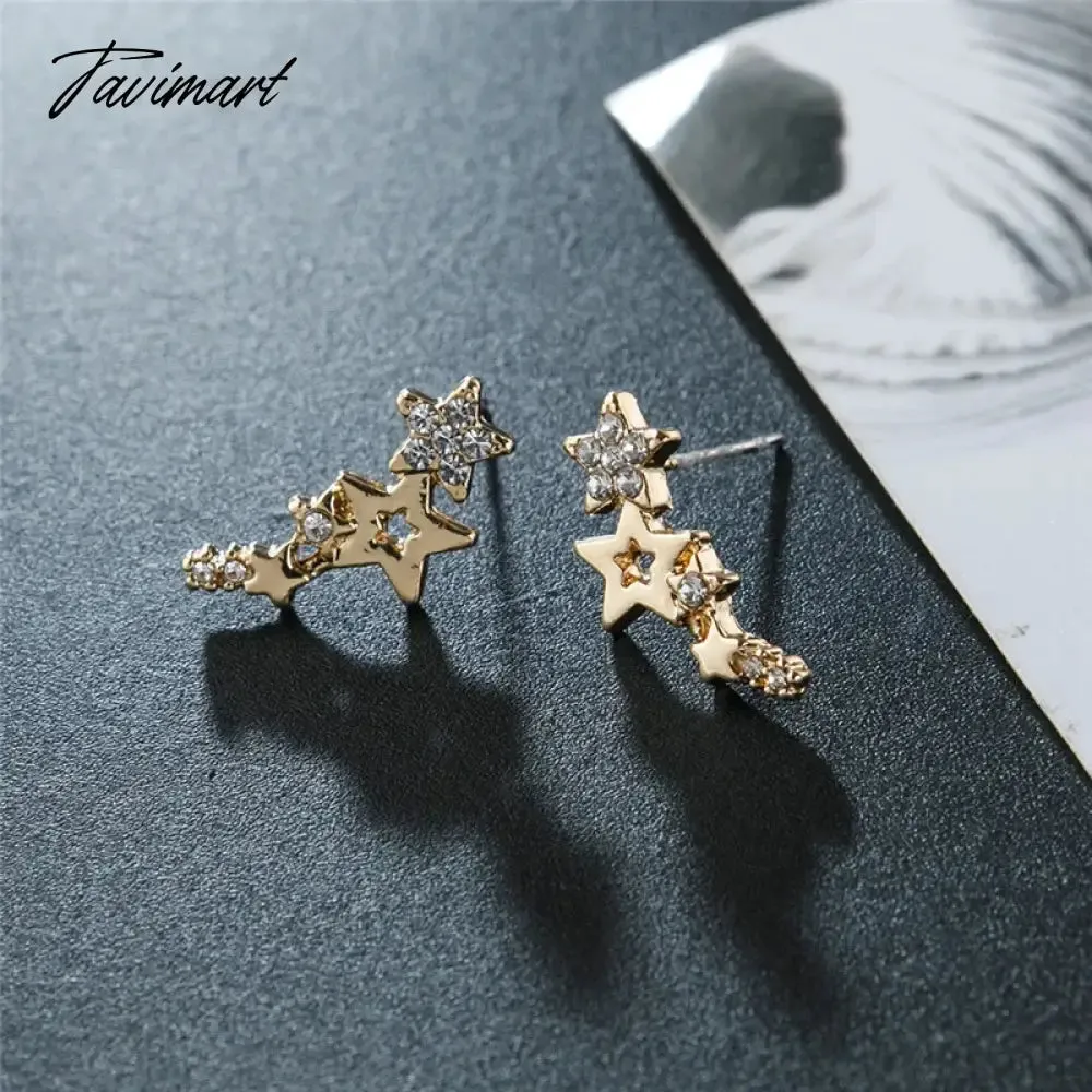 Tavimart Needle Exquisite Shining Zircon Stars Stud Earrings Girls Simple Design Earrings Women New Korean Trendy Y2K Jewelry