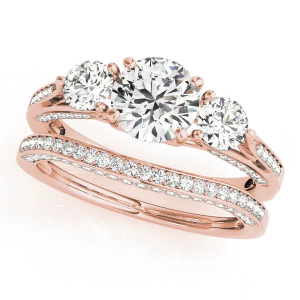 Three Stone Wedding Set Moissanite Engagement and Diamond Wedding Band - Trina
