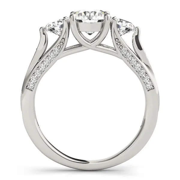 Three Stone Wedding Set Moissanite Engagement and Diamond Wedding Band - Trina