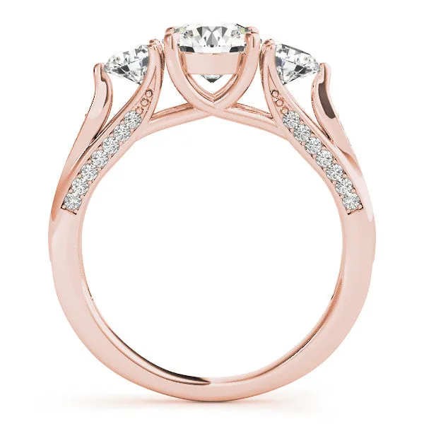 Three Stone Wedding Set Moissanite Engagement and Diamond Wedding Band - Trina