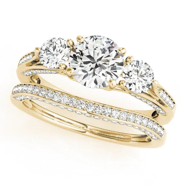 Three Stone Wedding Set Moissanite Engagement and Diamond Wedding Band - Trina