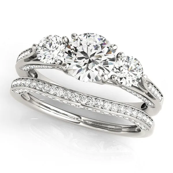 Three Stone Wedding Set Moissanite Engagement and Diamond Wedding Band - Trina