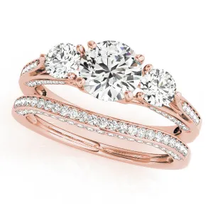 Three Stone Wedding Set Moissanite Engagement and Diamond Wedding Band - Trina