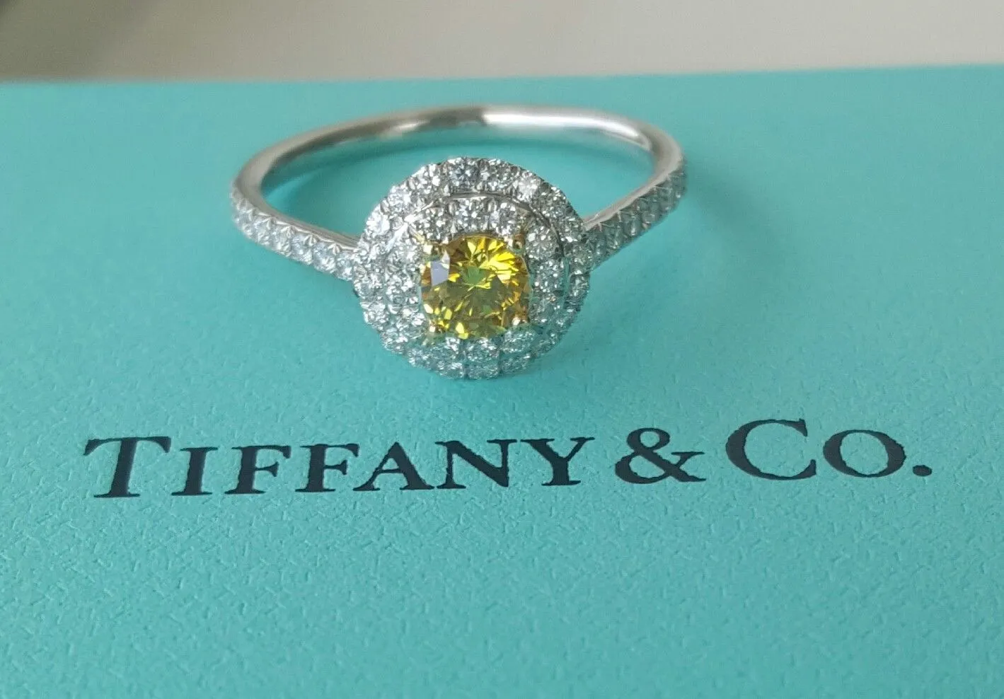 Tiffany & Co. 0.60tcw Fancy Vivid Yellow Diamond Soleste Engagement Ring PT950